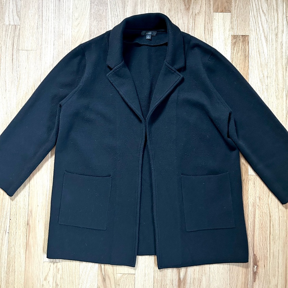 J.CREW open front sweater blazer black relaxed fit office work size L - Picture 4 of 11